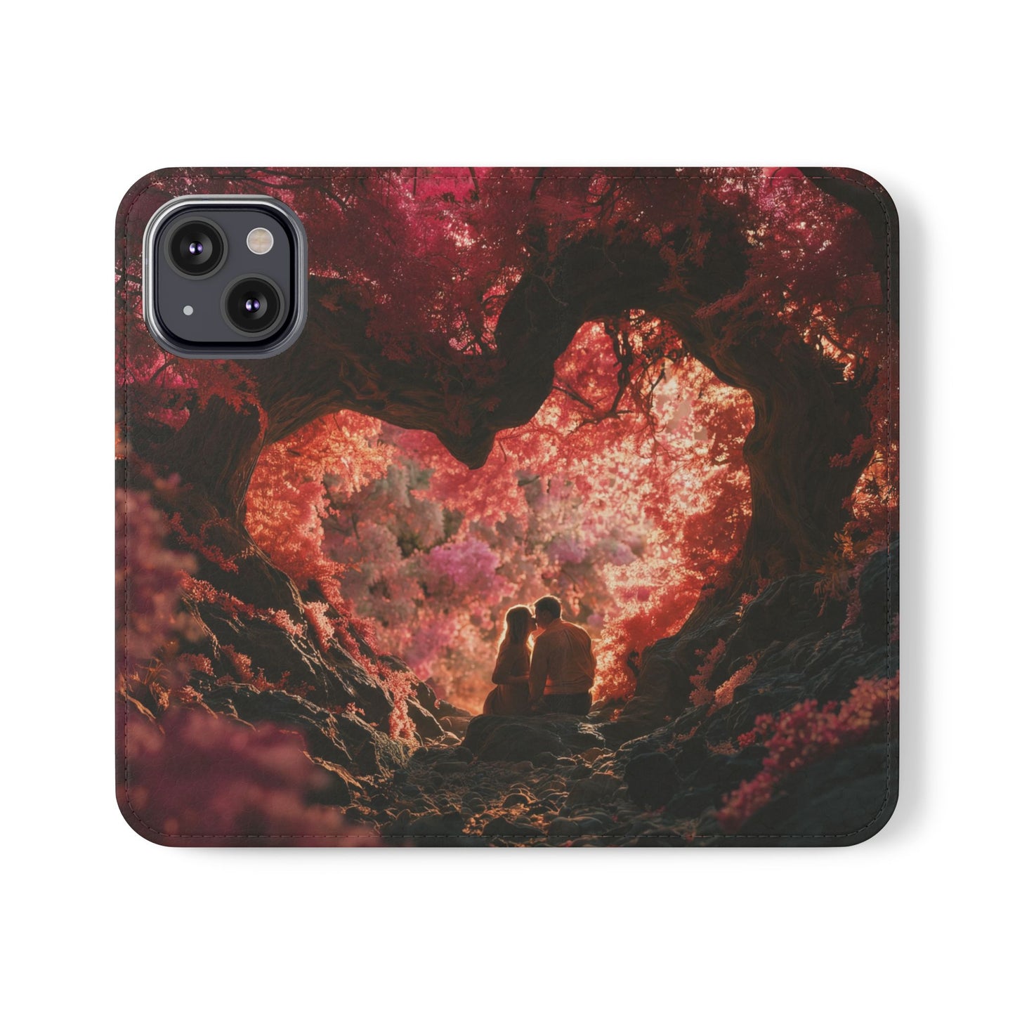 Crimson Arch Flip Cases – Heart-Shaped Canopy Romance