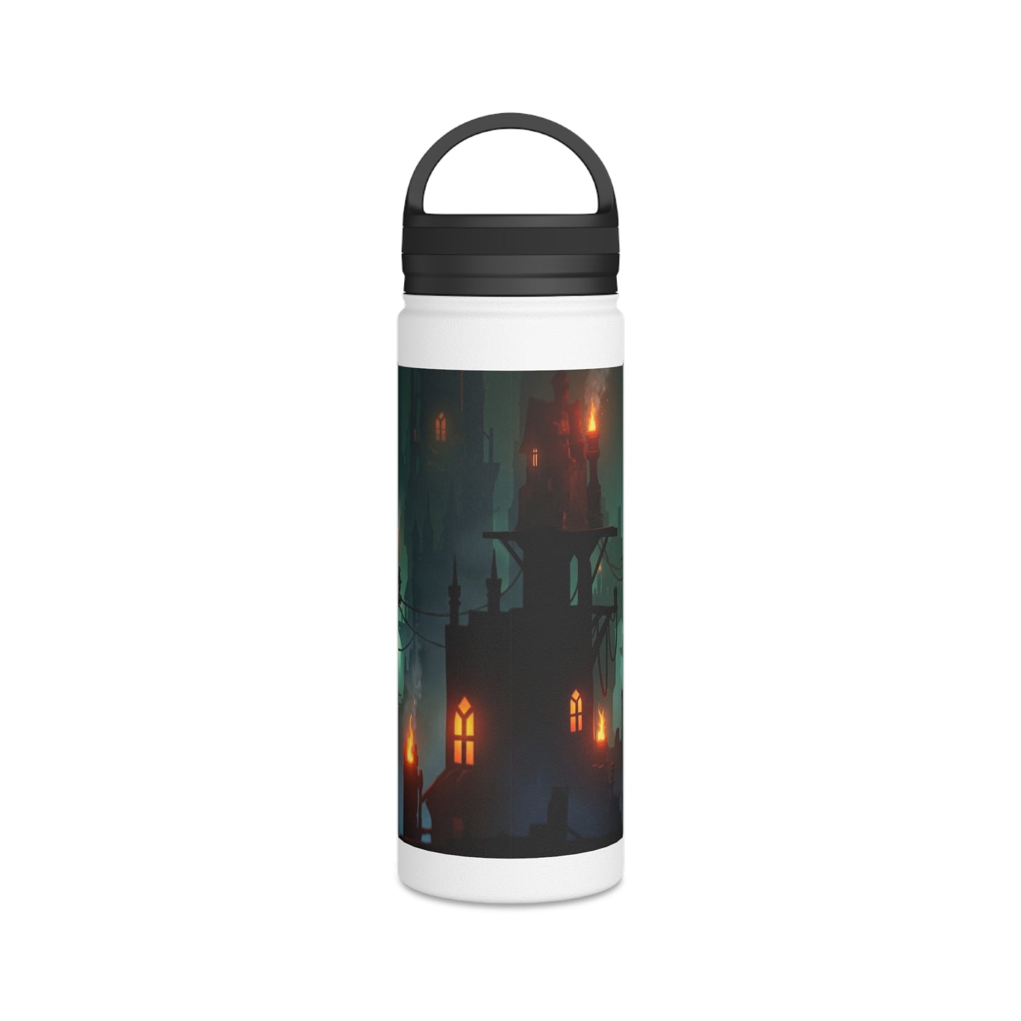 Aerial City of Lanterns Stainless Steel Water Bottle, Handle Lid – Glow in the Misty Canopy