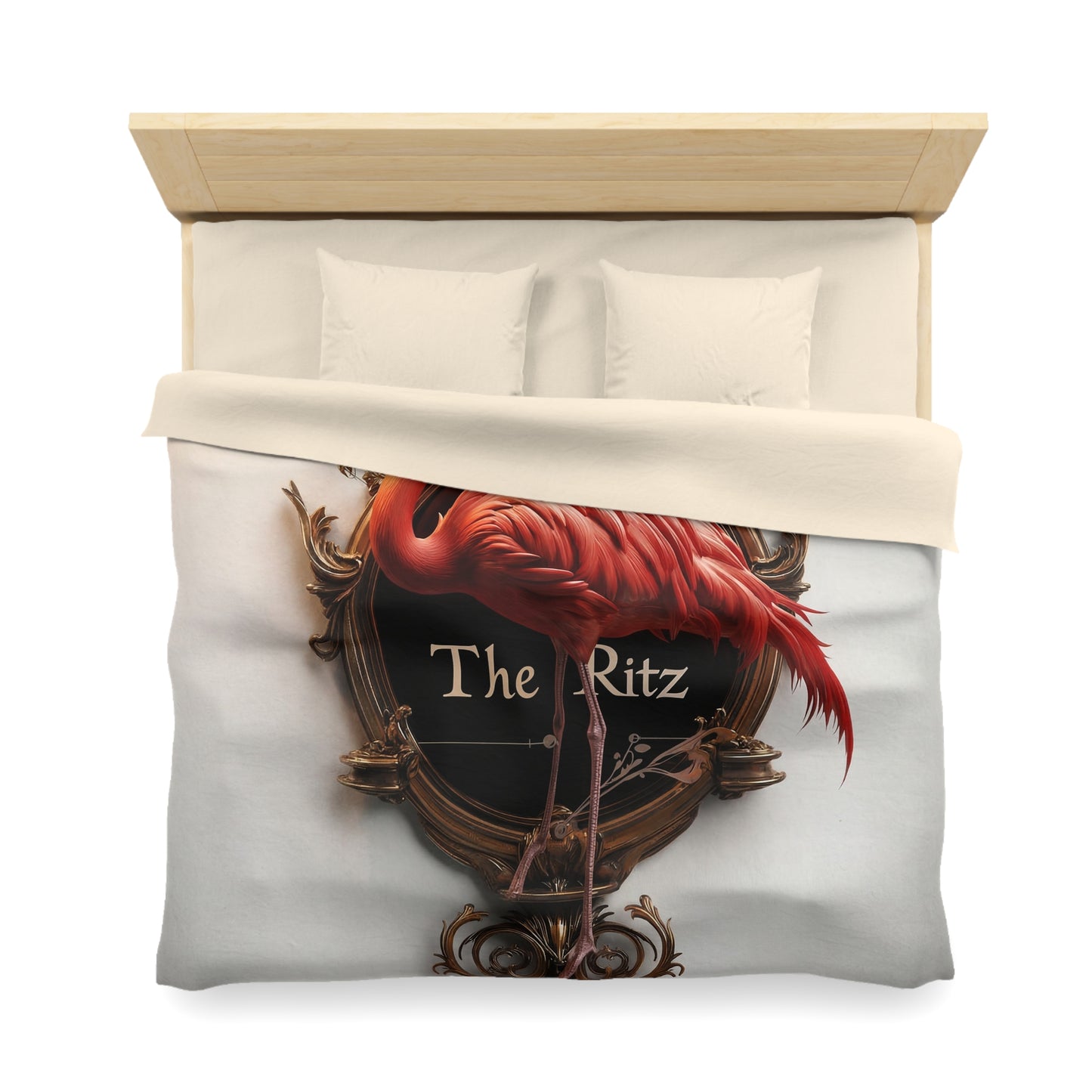 Flamingo Crest Duvet Cover – Gilded Elegance of The Ritz