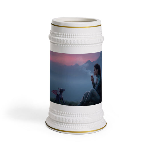 Dragon Sentinel Resting Scene Stein Mug – Misty Peak Twilight Companion