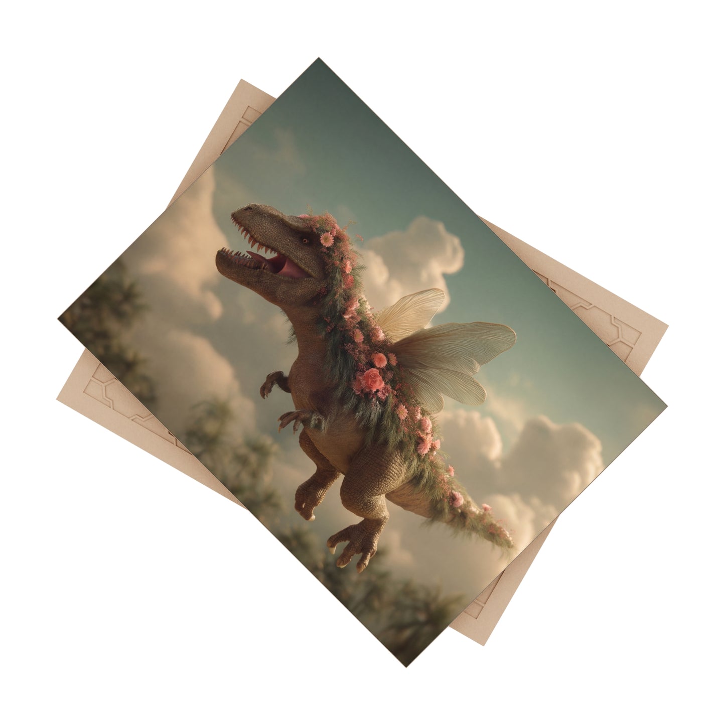 Floral Winged Tyrannosaurus Ceramic Photo Tile – Skyborne Garden Guardian