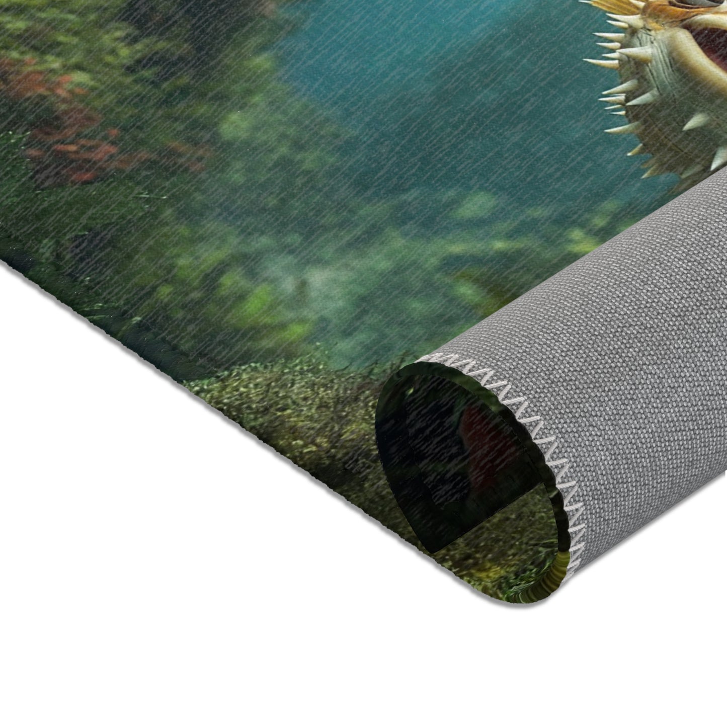 Curious Pufferfish Area Rugs – Sunlit Kelp Forest Adventure