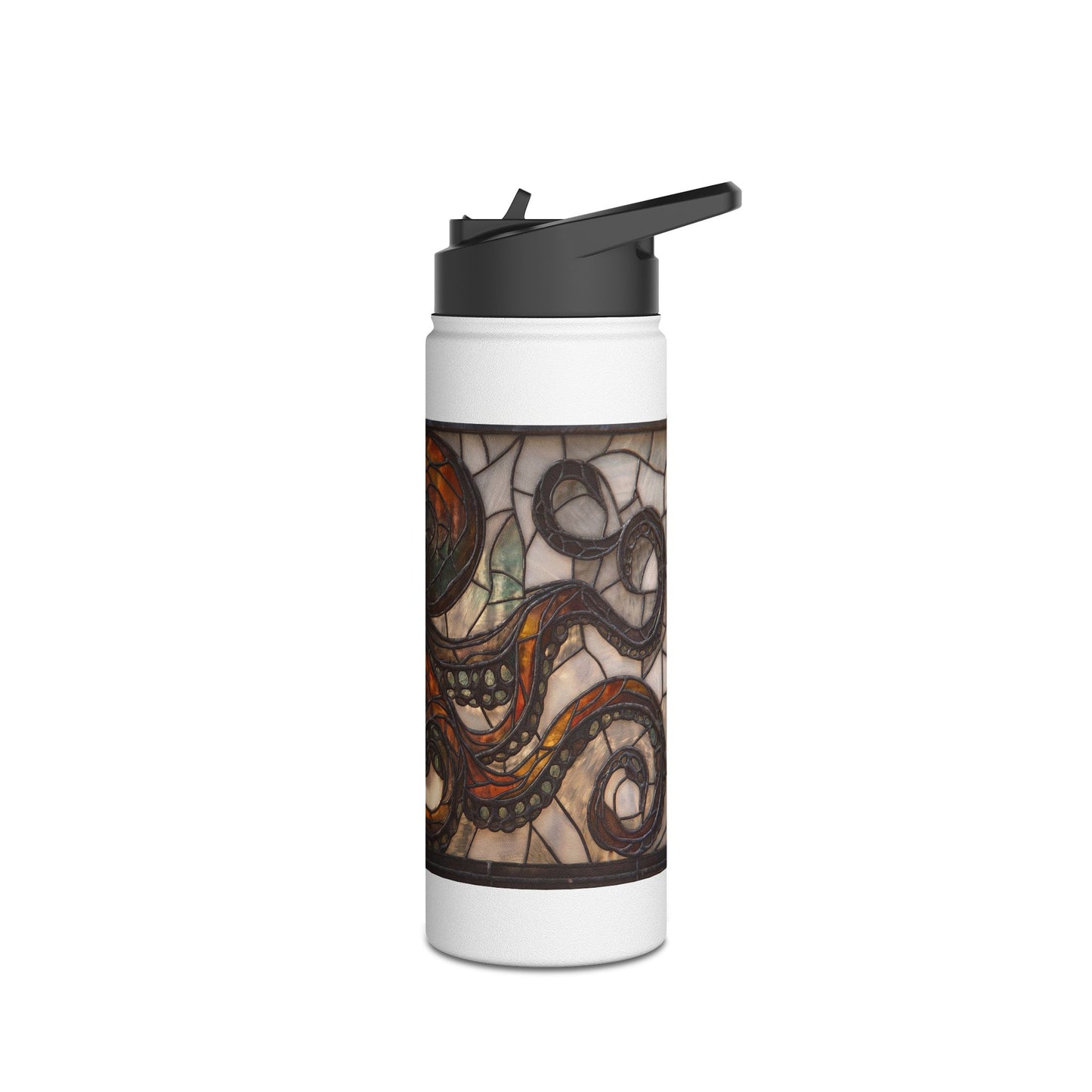 Stained Glass Octopus Water Bottle – Amber Abyss Guardian