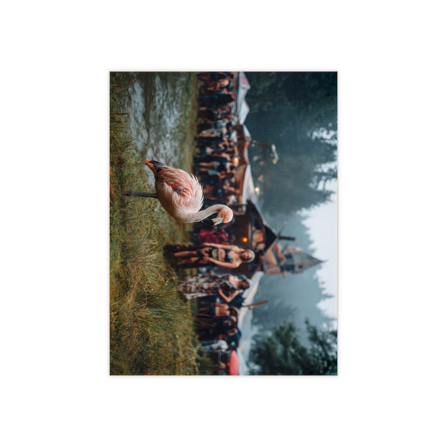 Rain-Slicked Flamingo Ceramic Photo Tile – Gentle Stranger in the Misty Festival