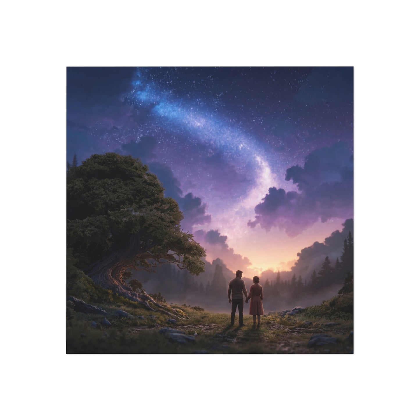 Starlit Pact Square Magnet – Twilight Under the Milky Way