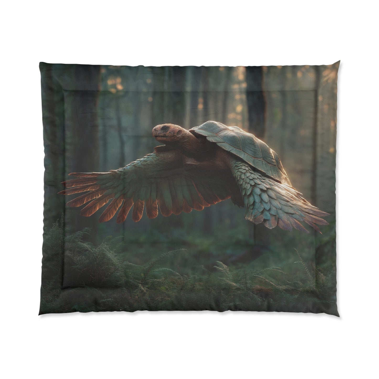 Winged Tortoise Comforter – Forest Dawn Flight Dreamscape