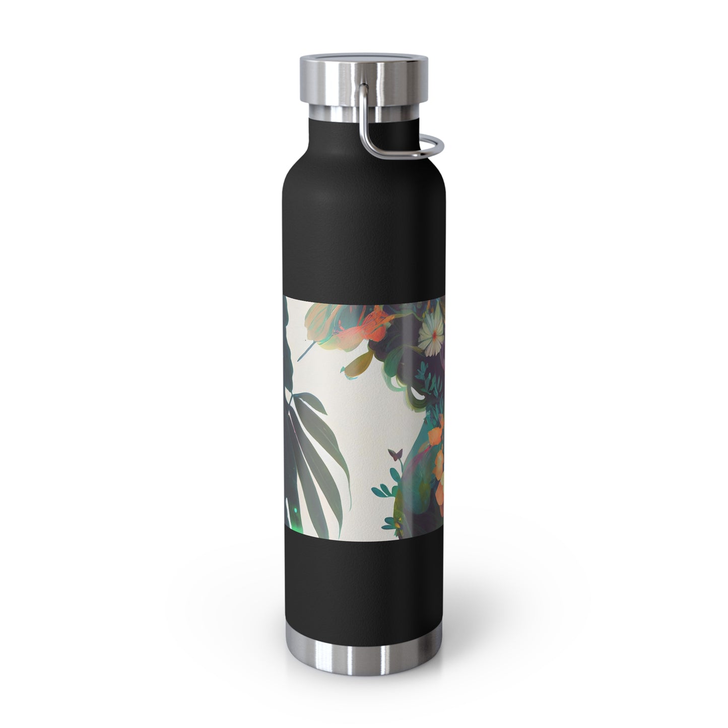 character design, double exposure shot, front profile of a beautiful tea faerie filled with a blooming amazonian jungle, happiness - Copper Vacuum Insulated Bottle, 22oz