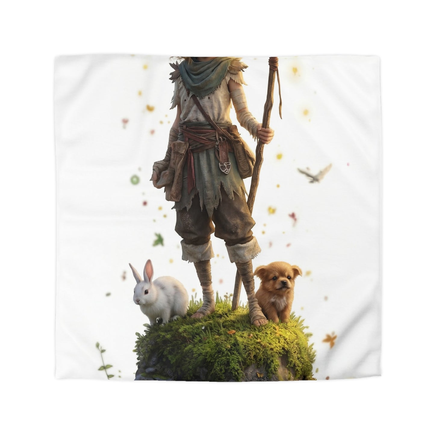 Forest Guardian Child Microfiber Duvet Cover – Mossy Rock Haven with Whispering Animals