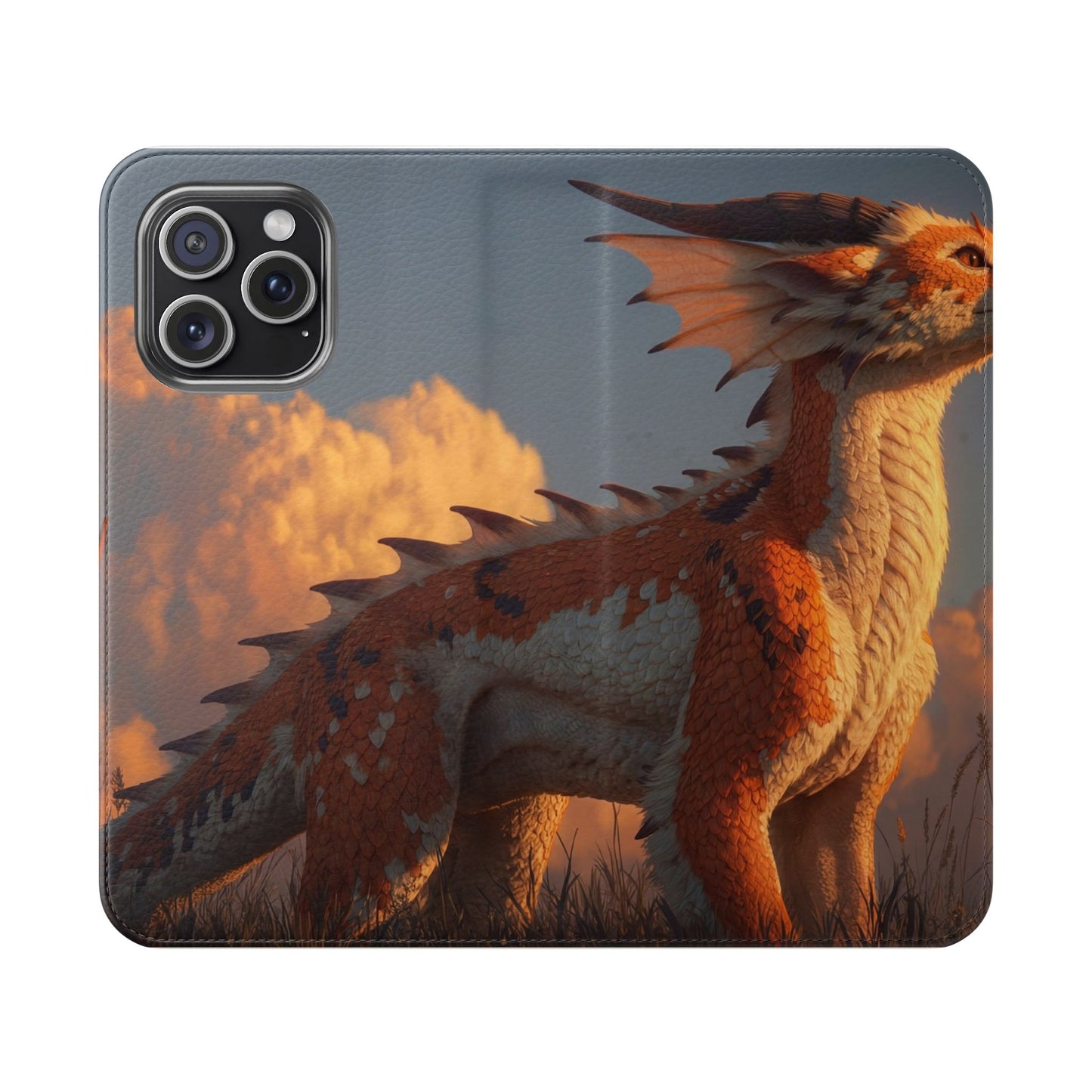 Gilded Dragon Flip Cases – Amber Sunset Guardian