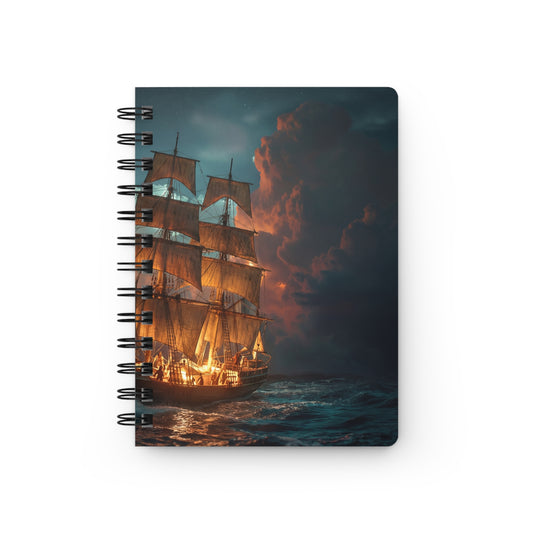 Starlit Galleon Spiral Bound Journal – Voyage Through Crimson Skies