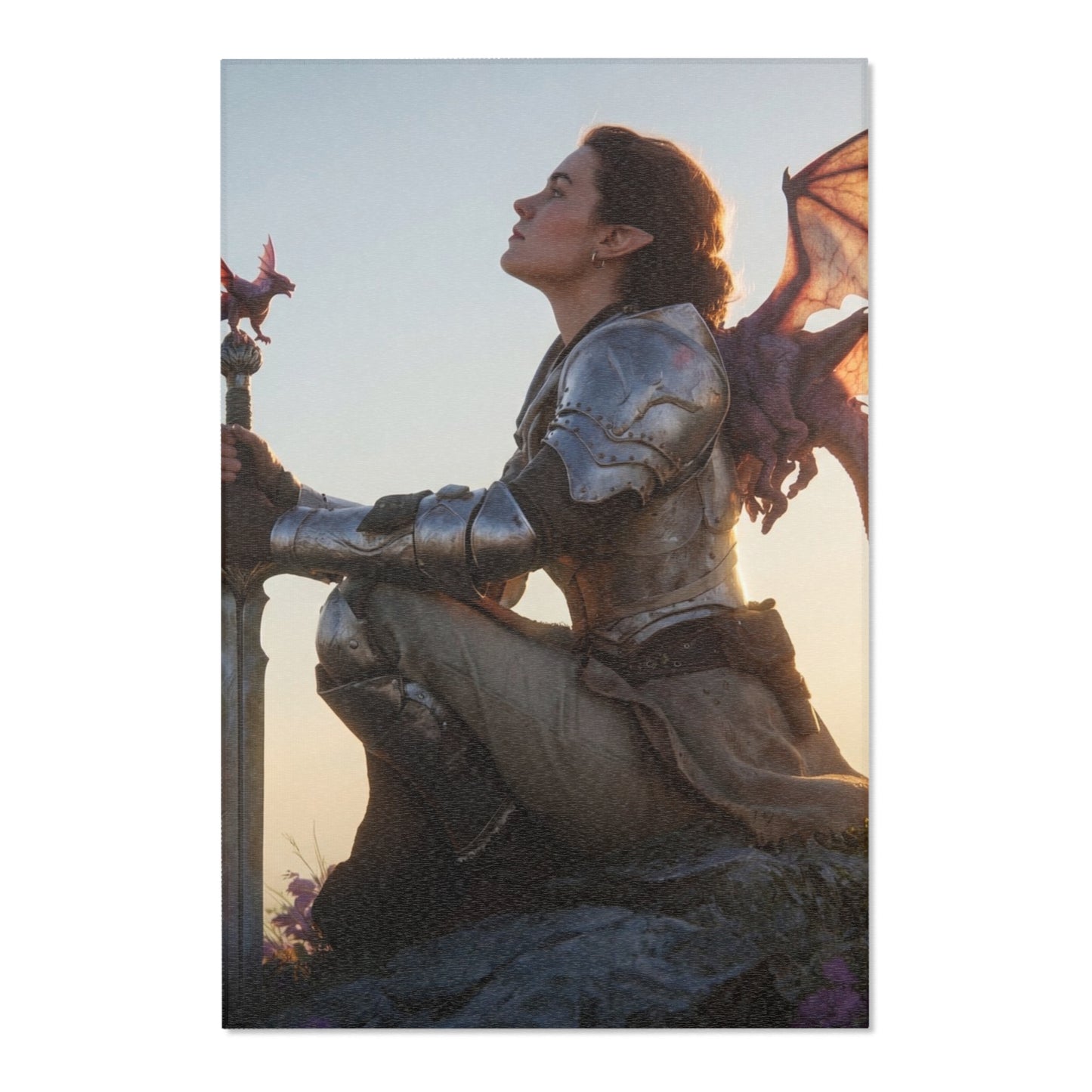 Dragon Sentinel Area Rugs – Sunset Peak Guardian Scene