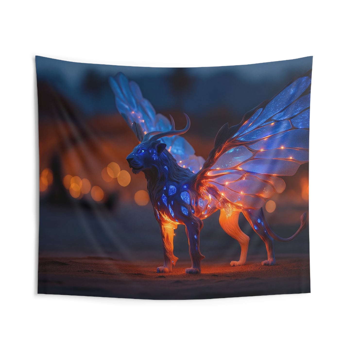 Celestial Lion with Wings Indoor Wall Tapestries – Twilight Guardian of the Sand Dunes