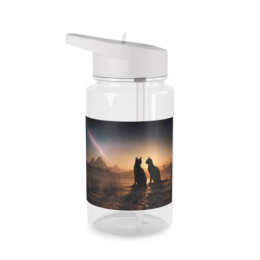 Twin Cats at Pyramids Tritan Water Bottle – Starlit Nile Sunset Silhouette