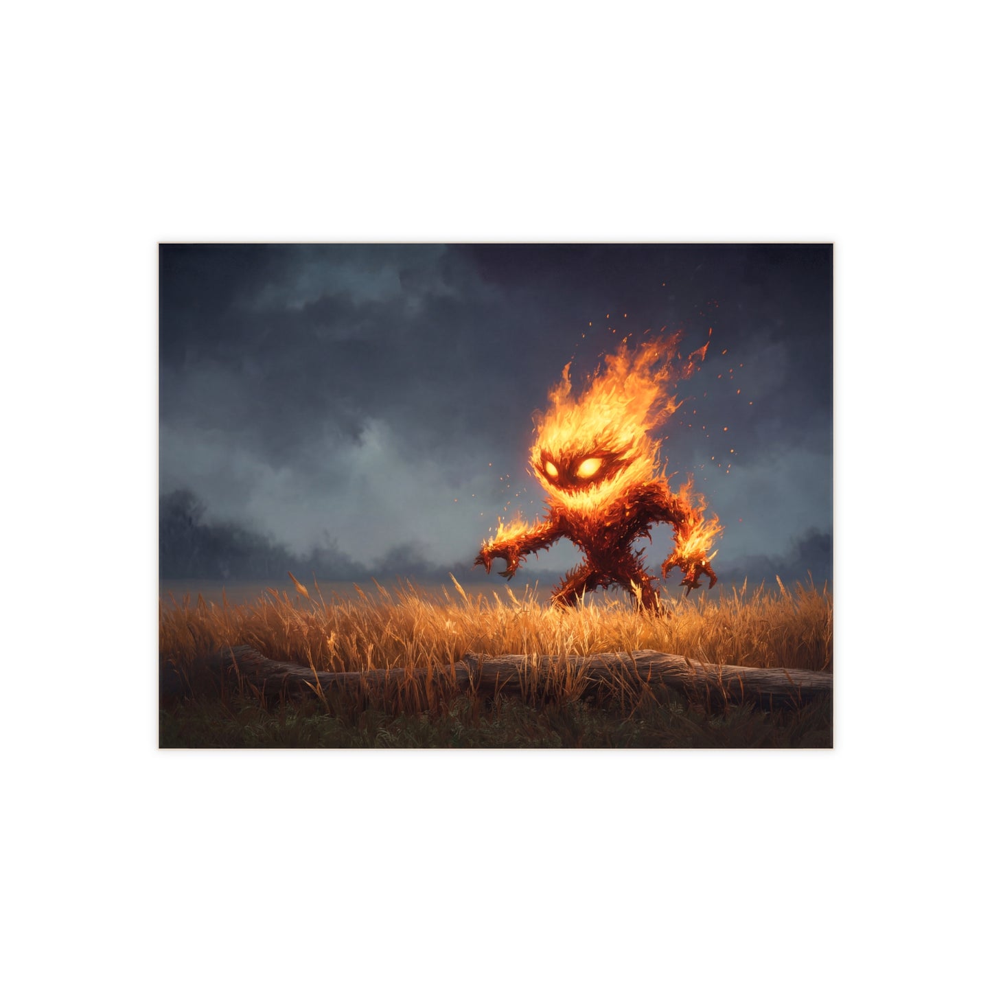 Fire Spirit in the Twilight Field Ceramic Photo Tile – Ember Guardian of the Stormy Meadow