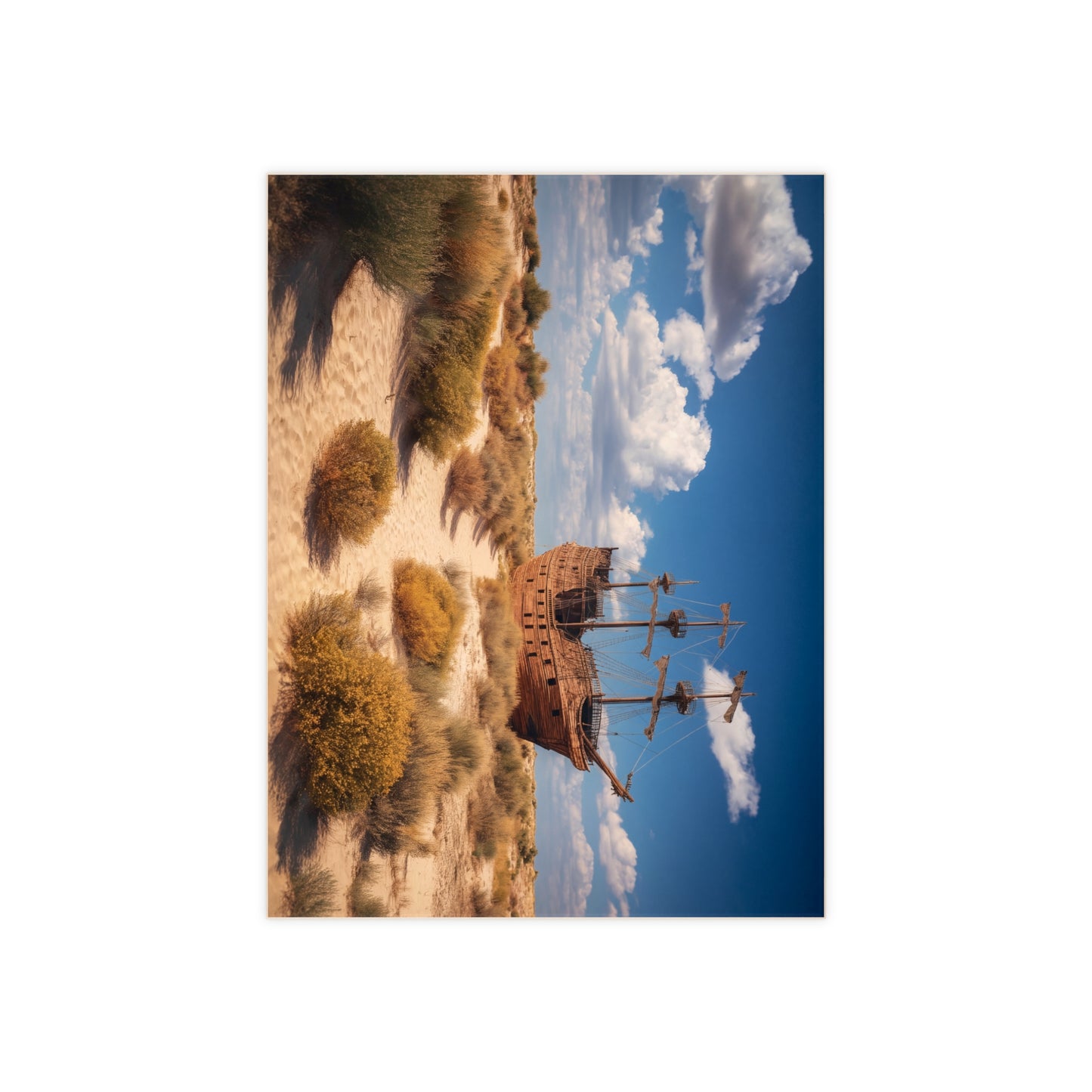 Abandoned Galleon Ceramic Photo Tile – Deserted Sea Ghost in Sunlit Dunes