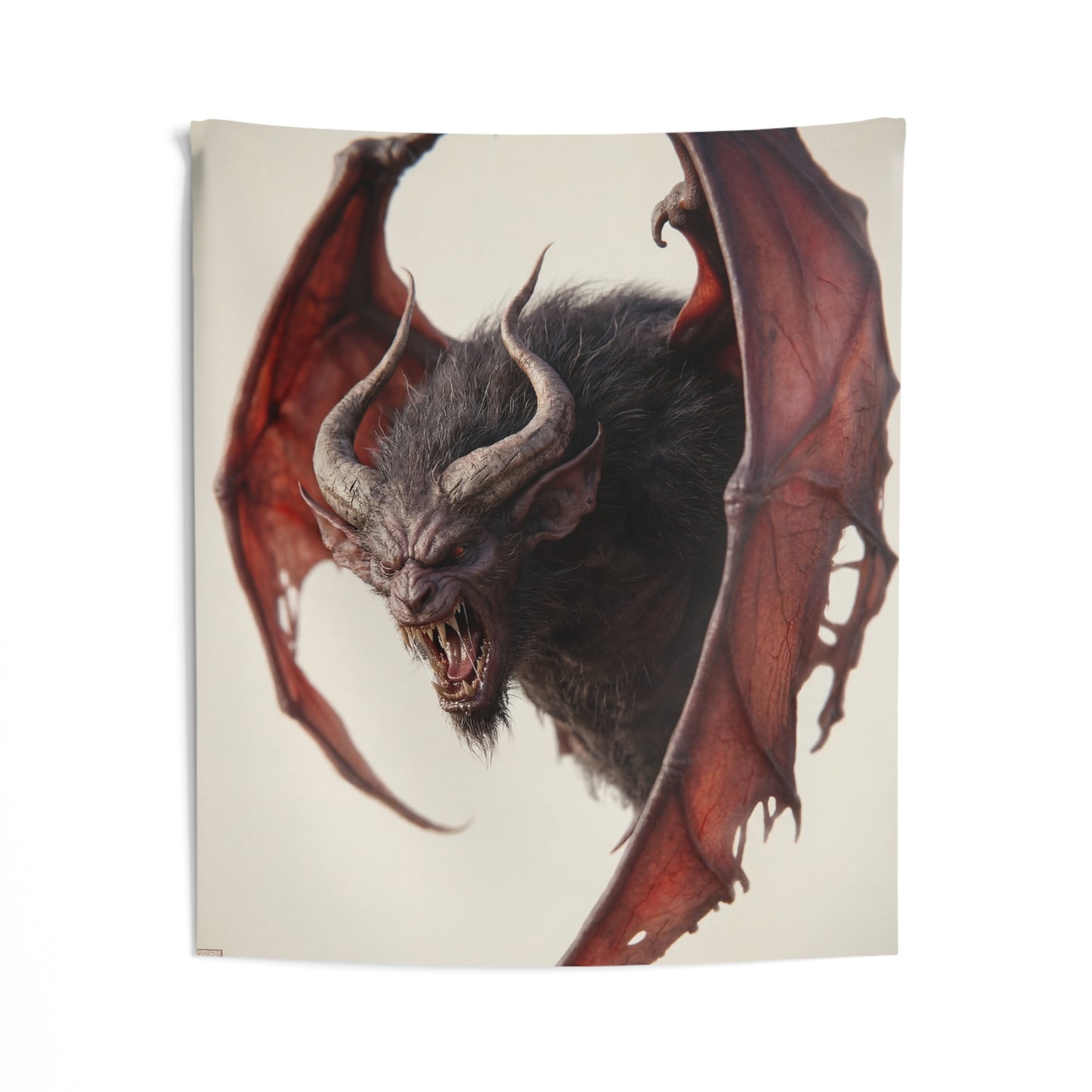 Wrathful Winged Beast Indoor Wall Tapestries – Crimson Scream Against the Pale Sky