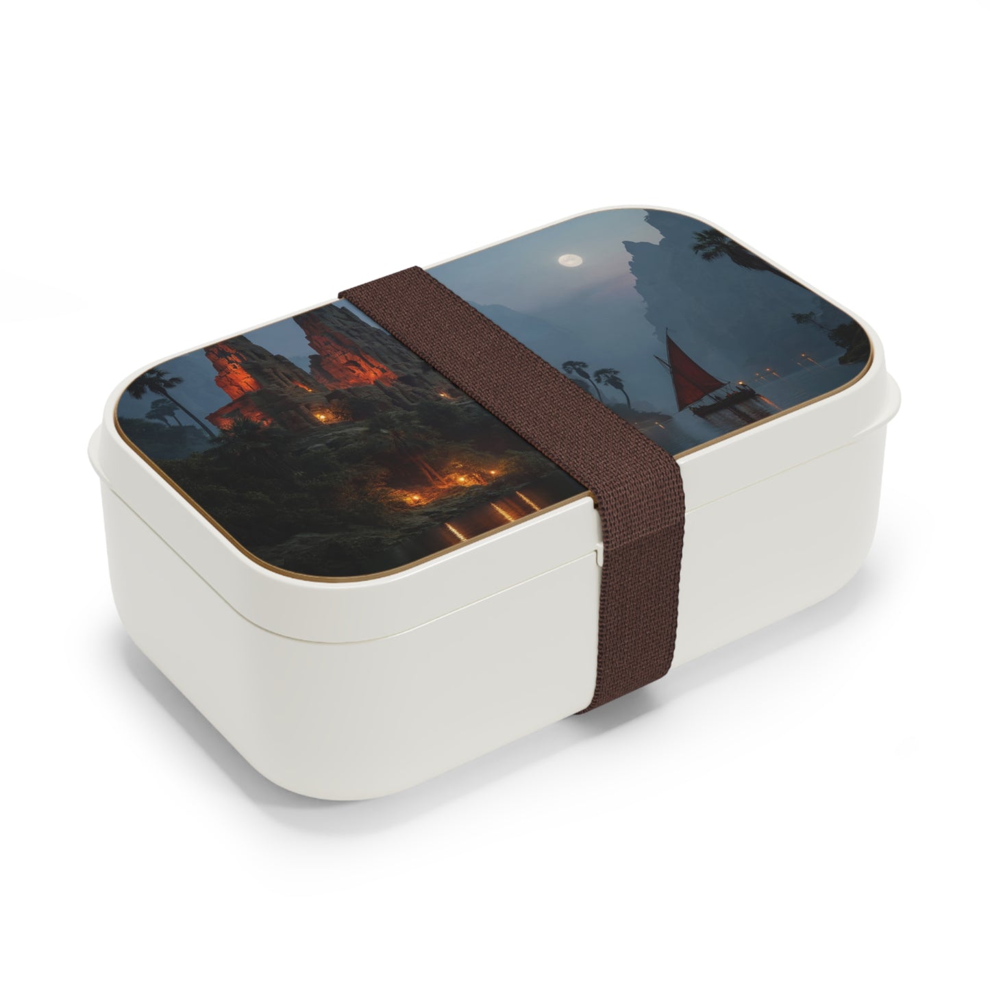 Moonlit Temple Ruins Bento Lunch Box – Crimson Lanterns on the River of Whispers