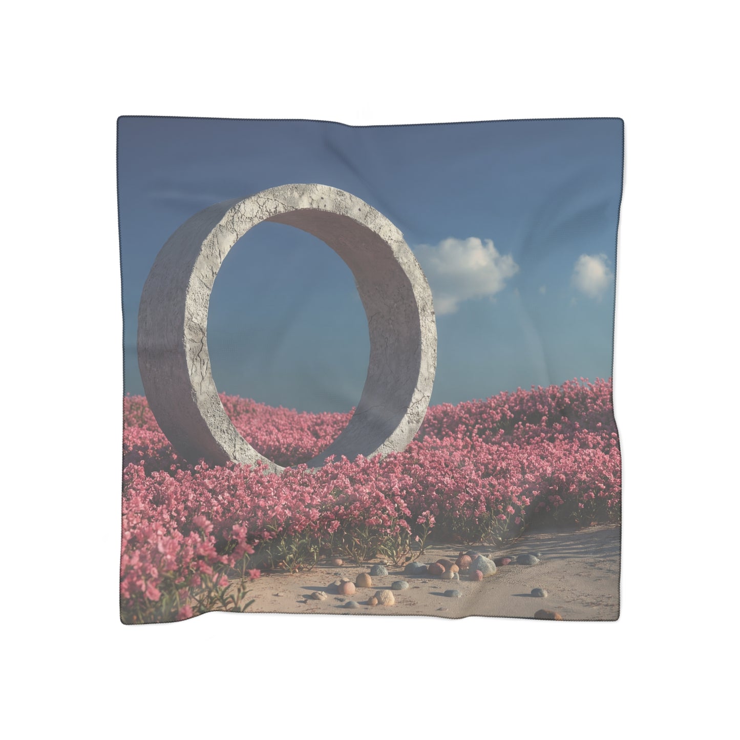 Stone Ring in Pink Bloom Poly Scarf – A Gateway Through Wildflowers