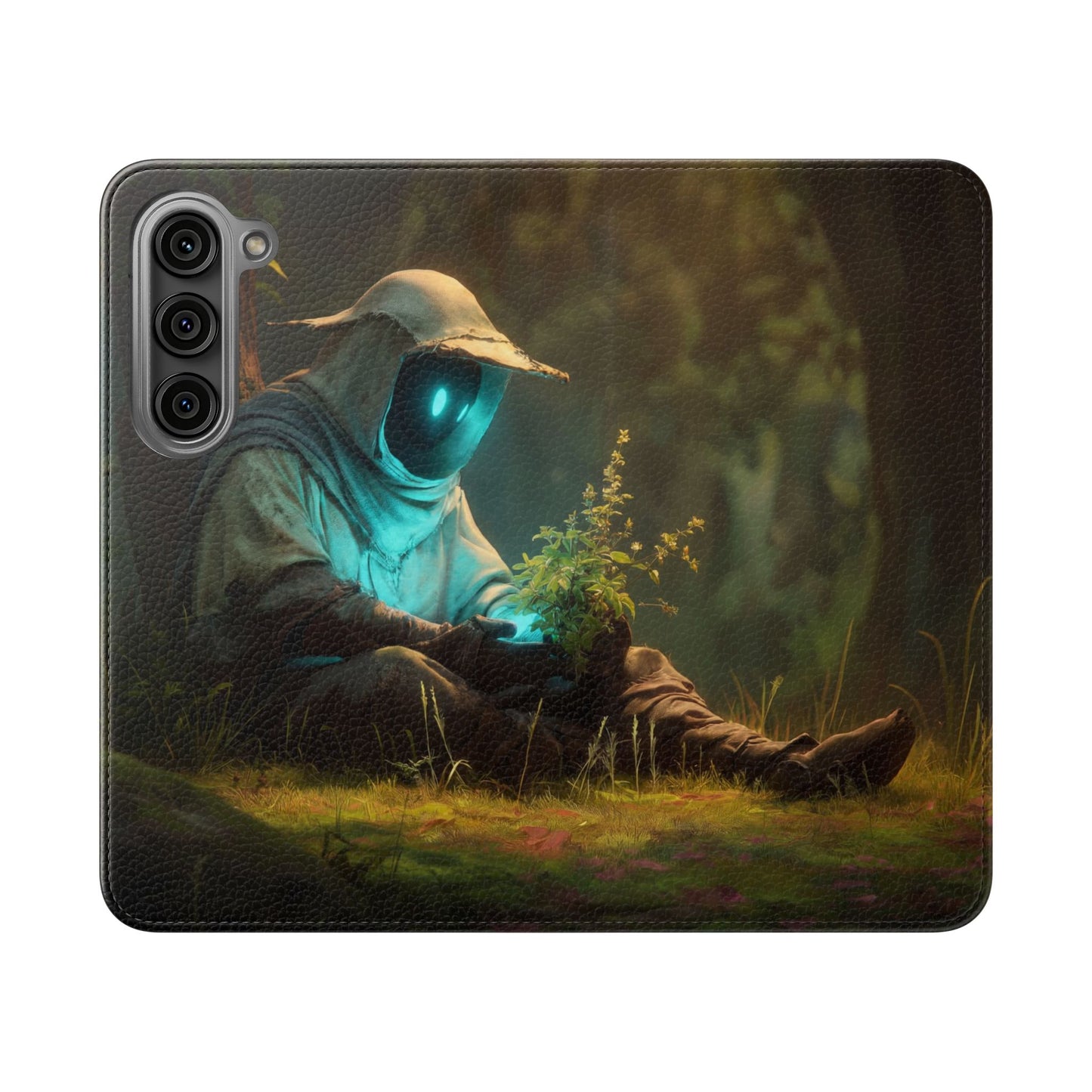 Glowing Orb Hooded Guardian Flip Cases – Bioluminescent Forest Keeper