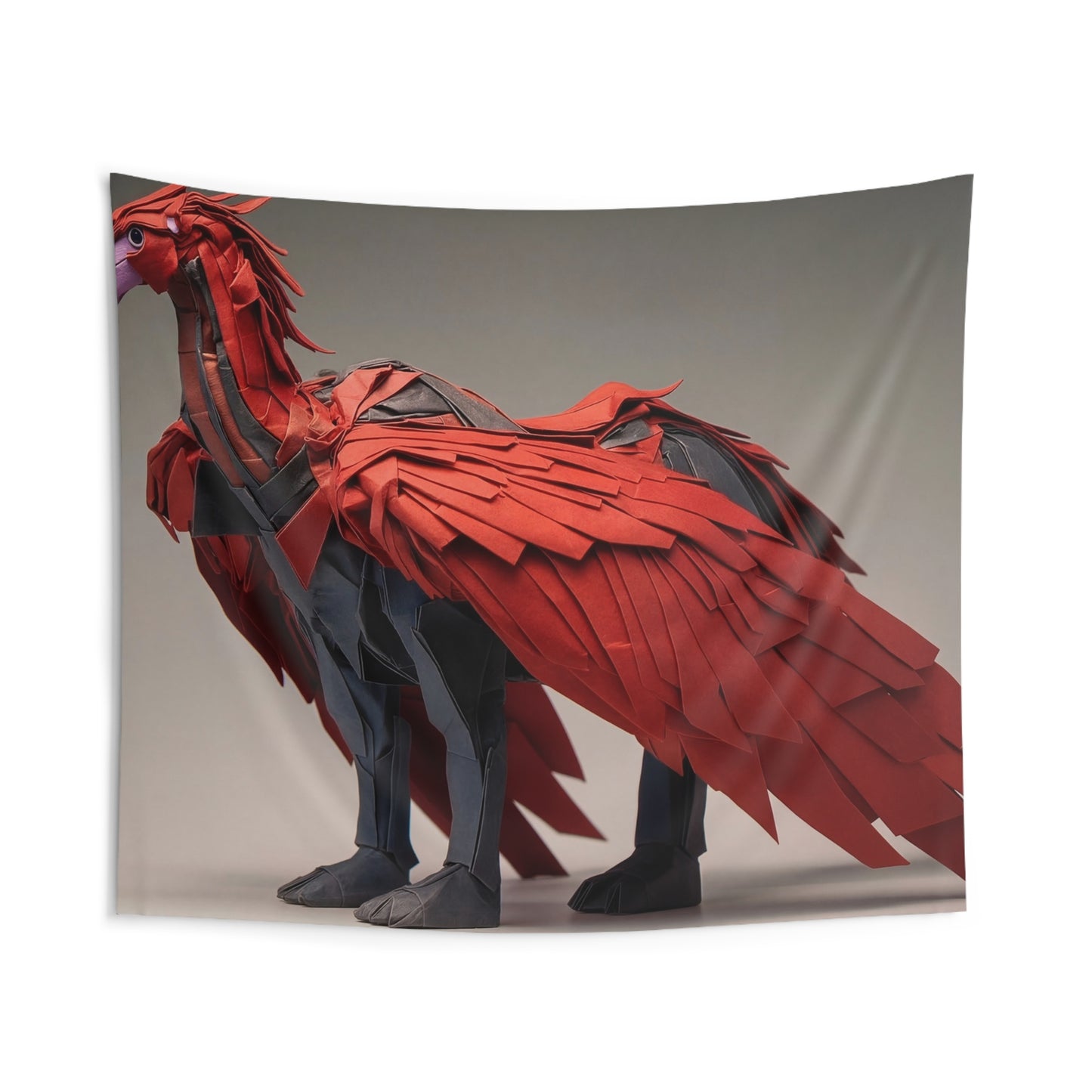 Origami Phoenix Wall Tapestry – Fiery Winged Guardian of Quiet Strength