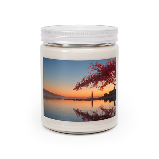 Crimson Sakura Sentinel Scented Soy Candles with White Lid, 9oz – Twilight’s Quiet Embrace