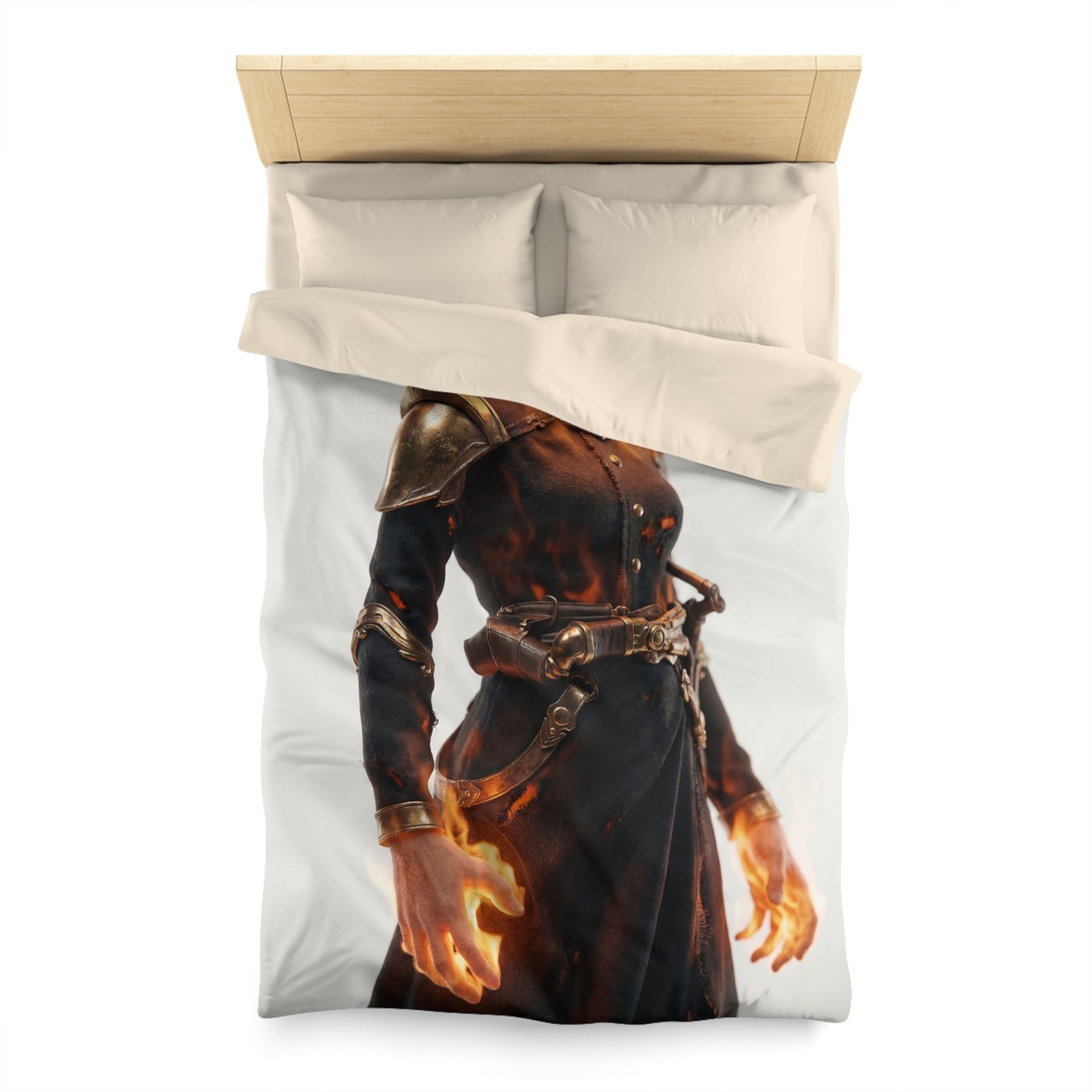 Flame-Wreathed Sentinel Microfiber Duvet Cover – Ashes and Ember Reverie