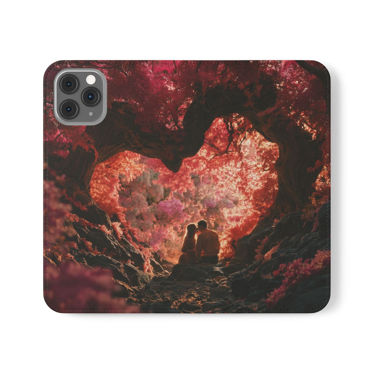 Crimson Arch Flip Cases – Heart-Shaped Canopy Romance