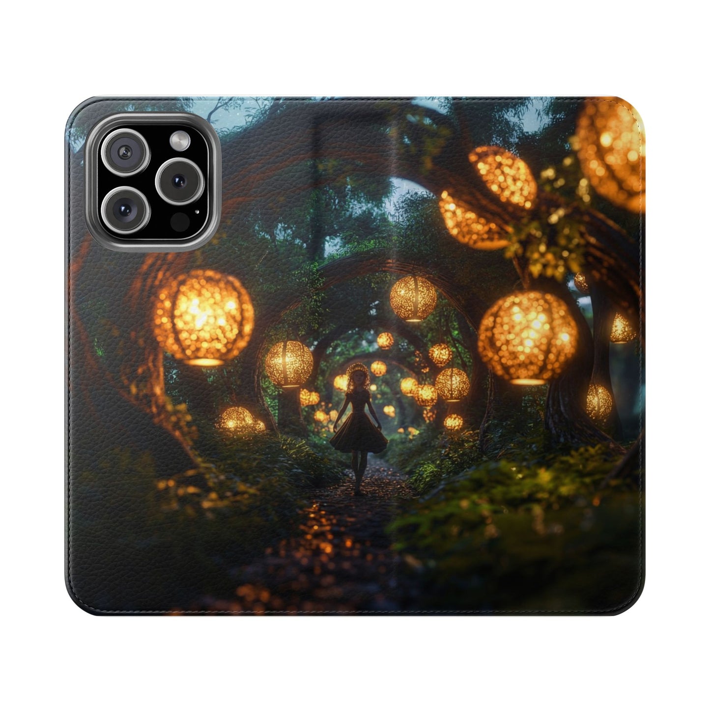 Lantern Archway Flip Cases – Girl Walking Through Forest Tunnel Art Case