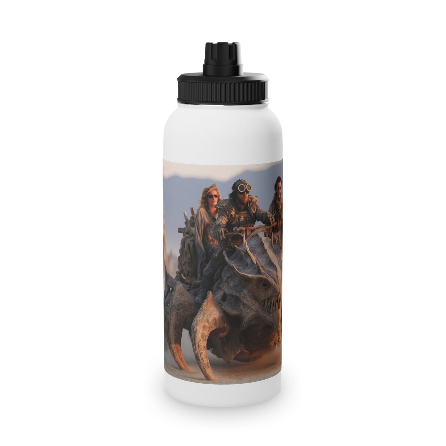 Desert Dragon Ride Stainless Steel Water Bottle, Sports Lid – Sunset Dust and Steam-Punk Fangs