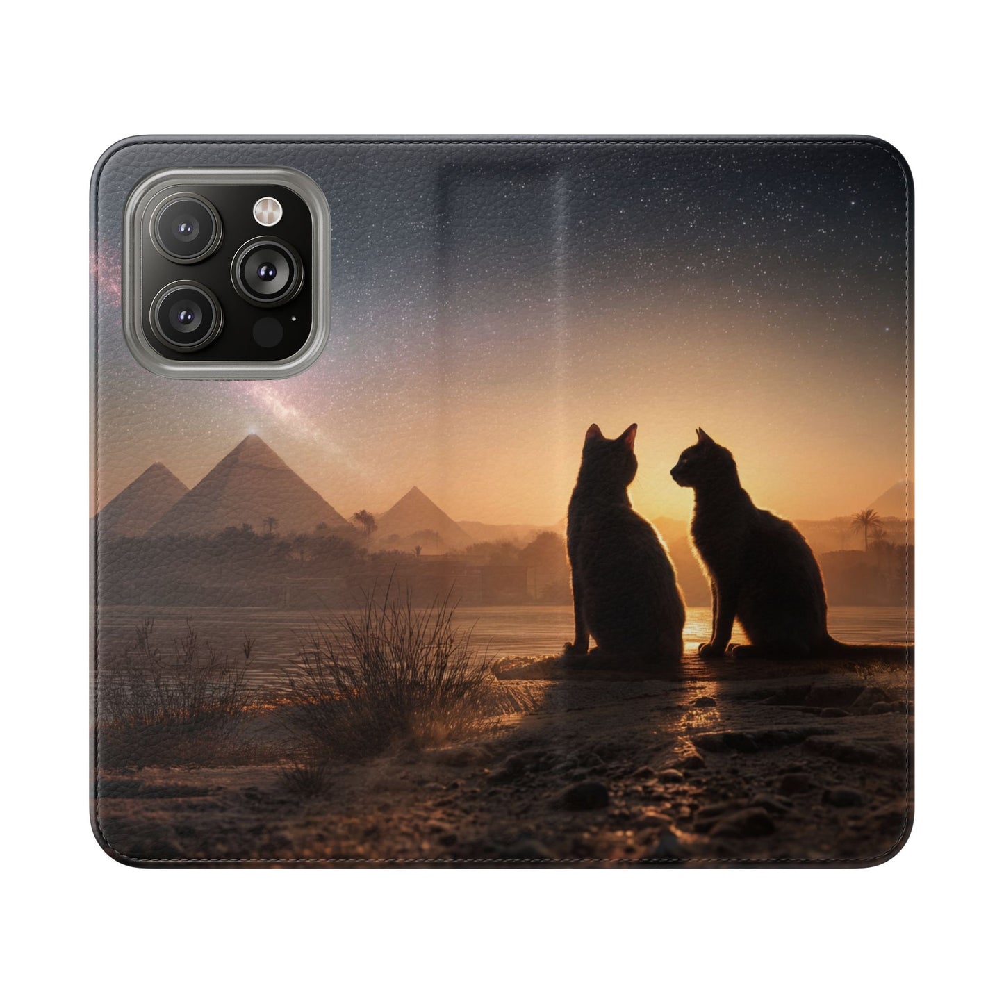 Pharaoh Cats Flip Cases – Starry Nile Guardians on the Bank