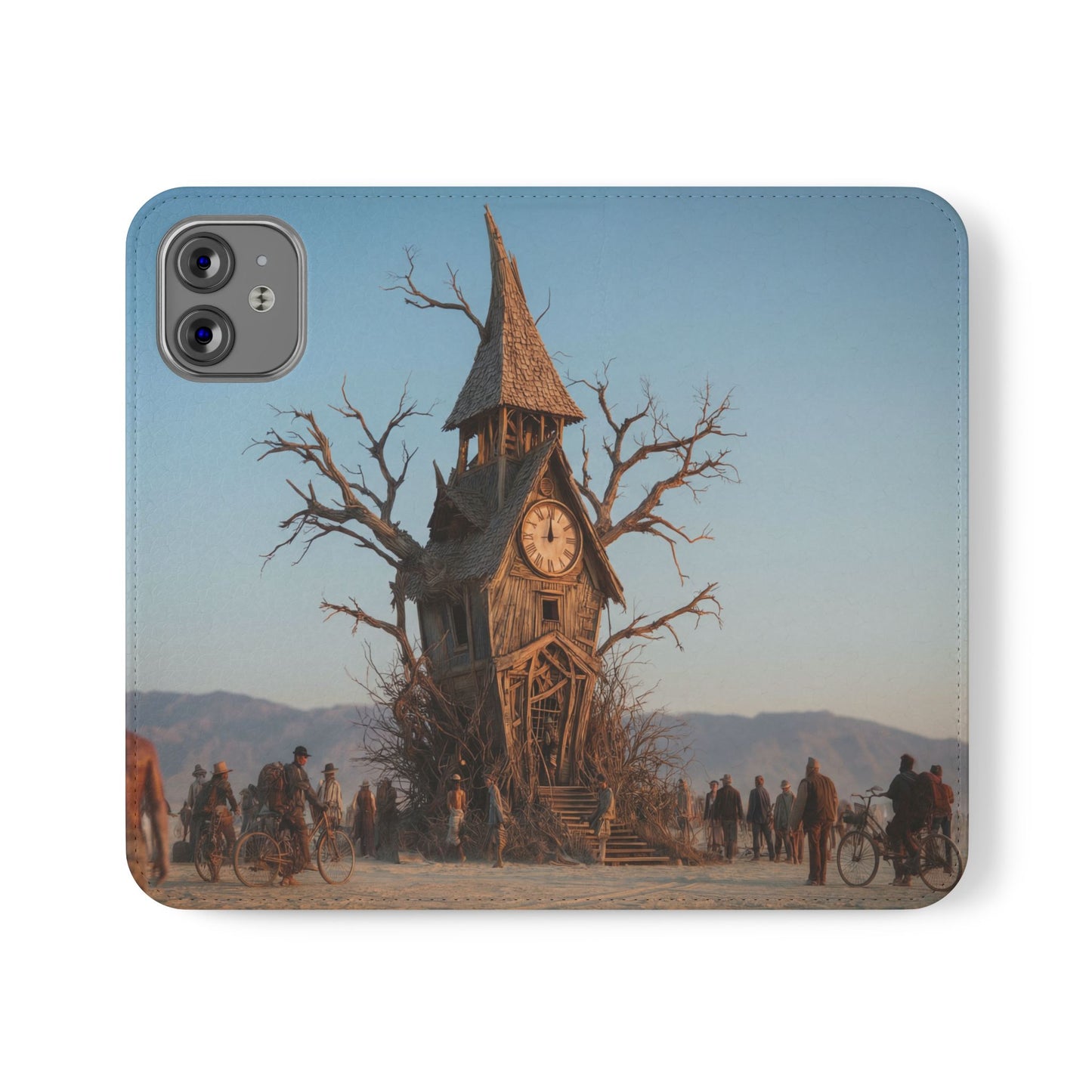 Clocktower Wanderers Flip Cases – Dusty Desert Sentinel Scene