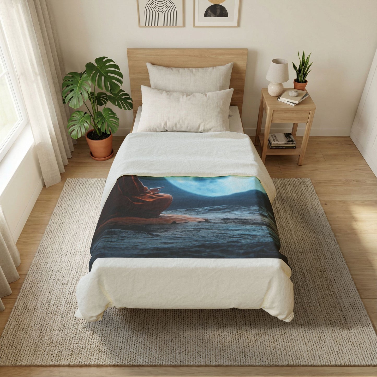 Moonlit Monk Cotton Duvet Cover – Stillness Beneath the Celestial Glow