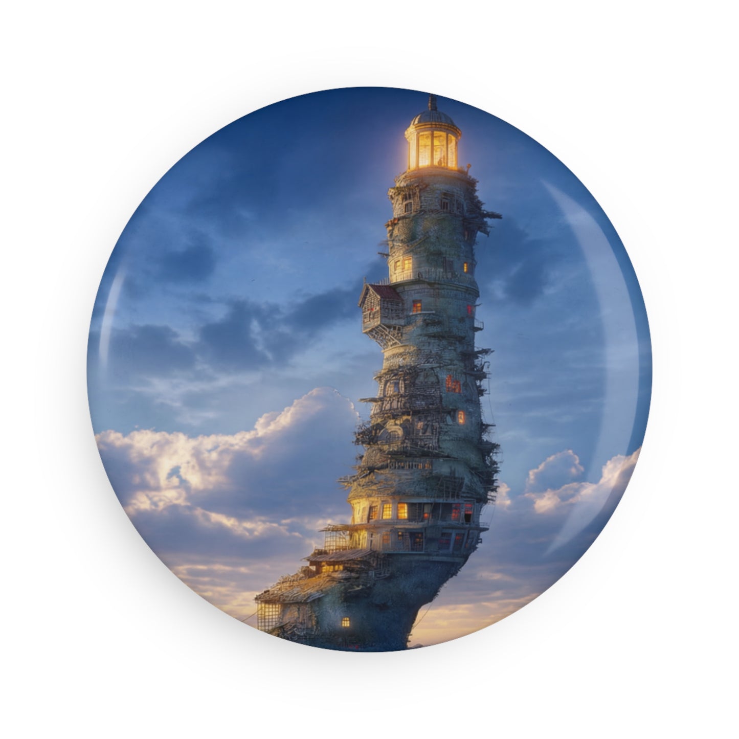Skyborne Lighthouse Button Magnet, Round (1 & 10 pcs) – A Tower of Warmth Against the Azure