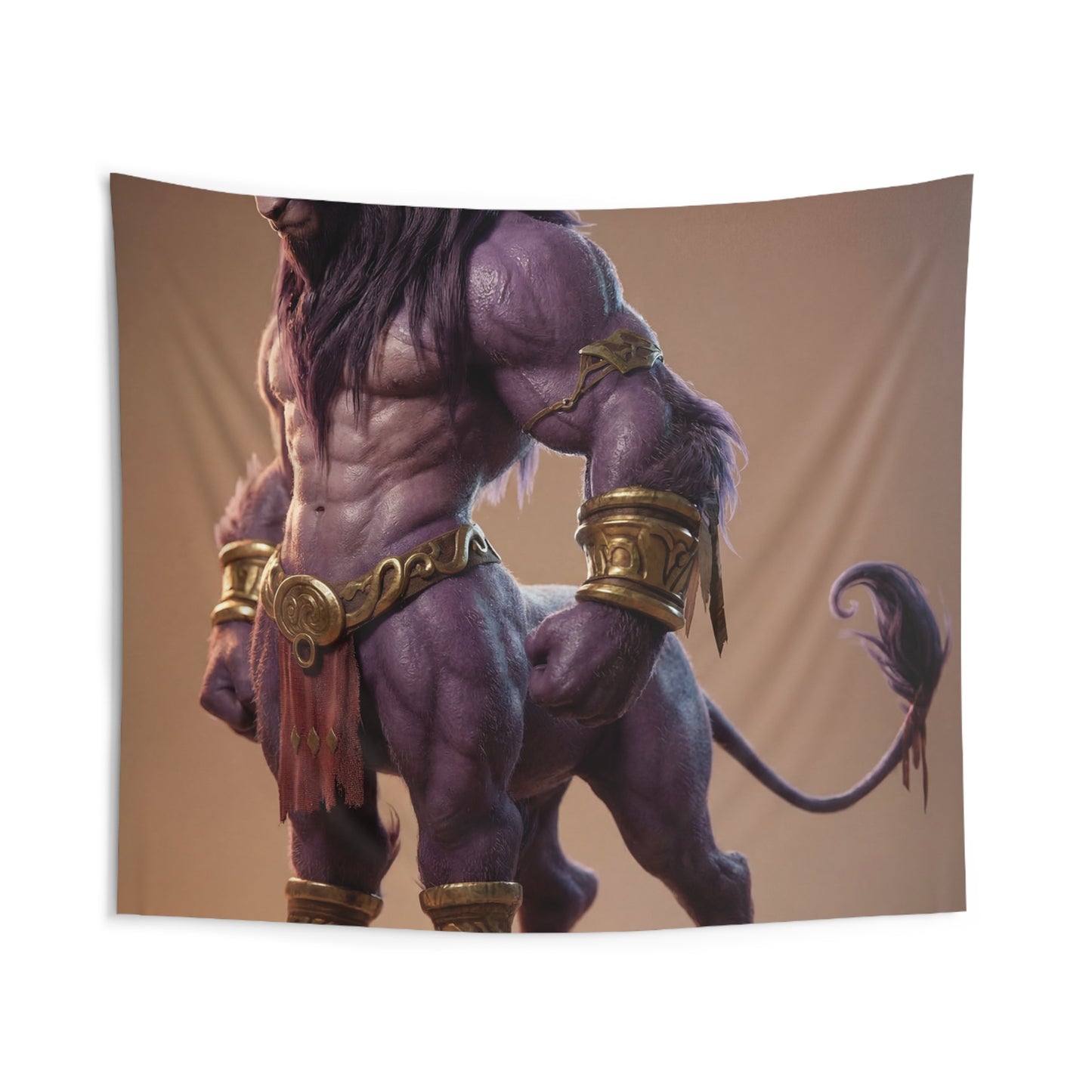 Purple Bull Sentinel Indoor Wall Tapestries – Mythic Warrior in Golden Bands