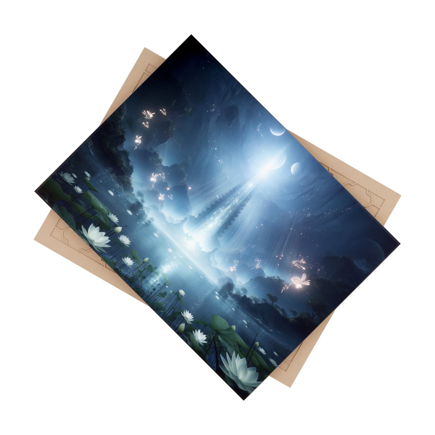 Celestial Lotus Pool Ceramic Photo Tile – Radiant Moonlight Sanctuary