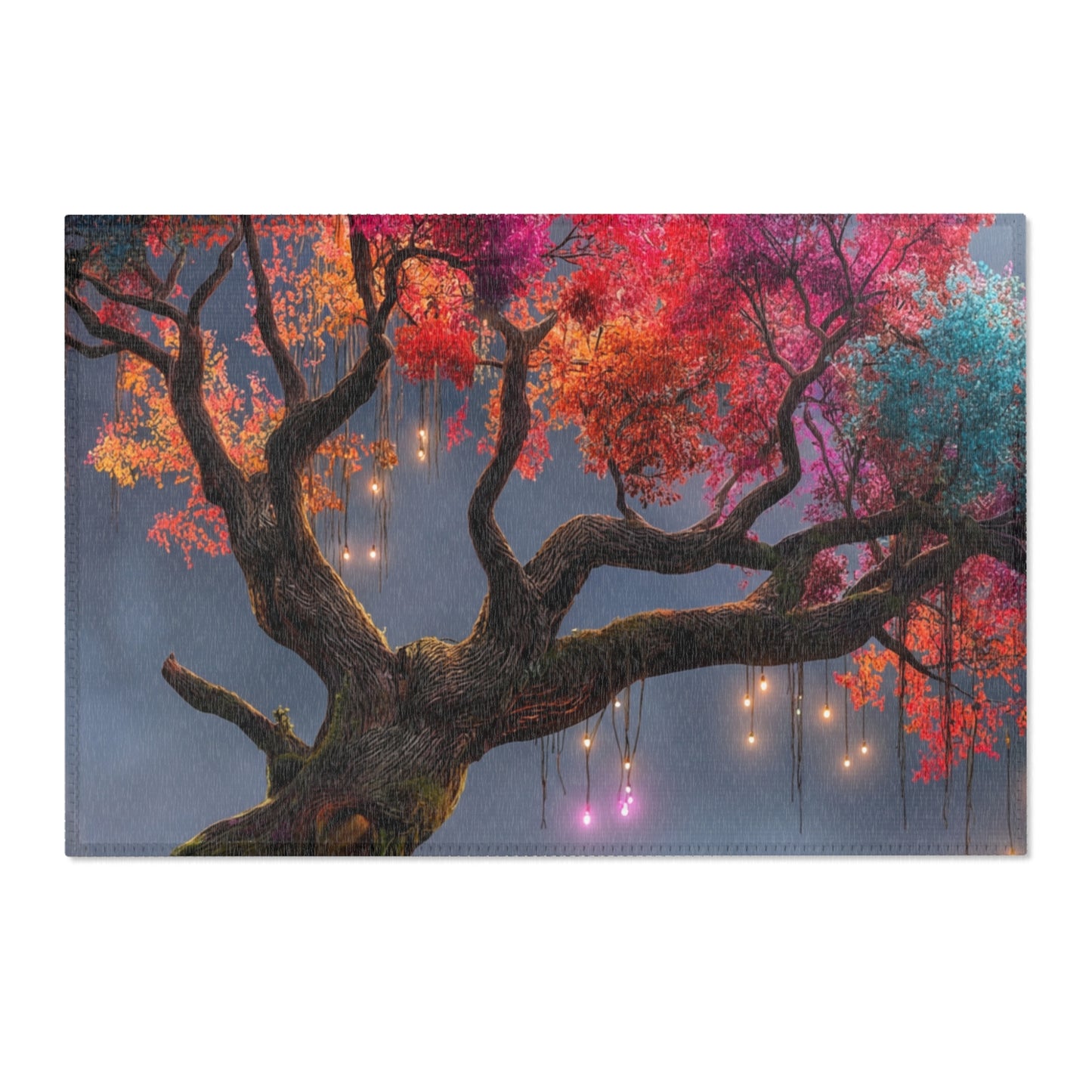 Chromatic Dream Tree Area Rugs – Moonlit Rainbow Canopy