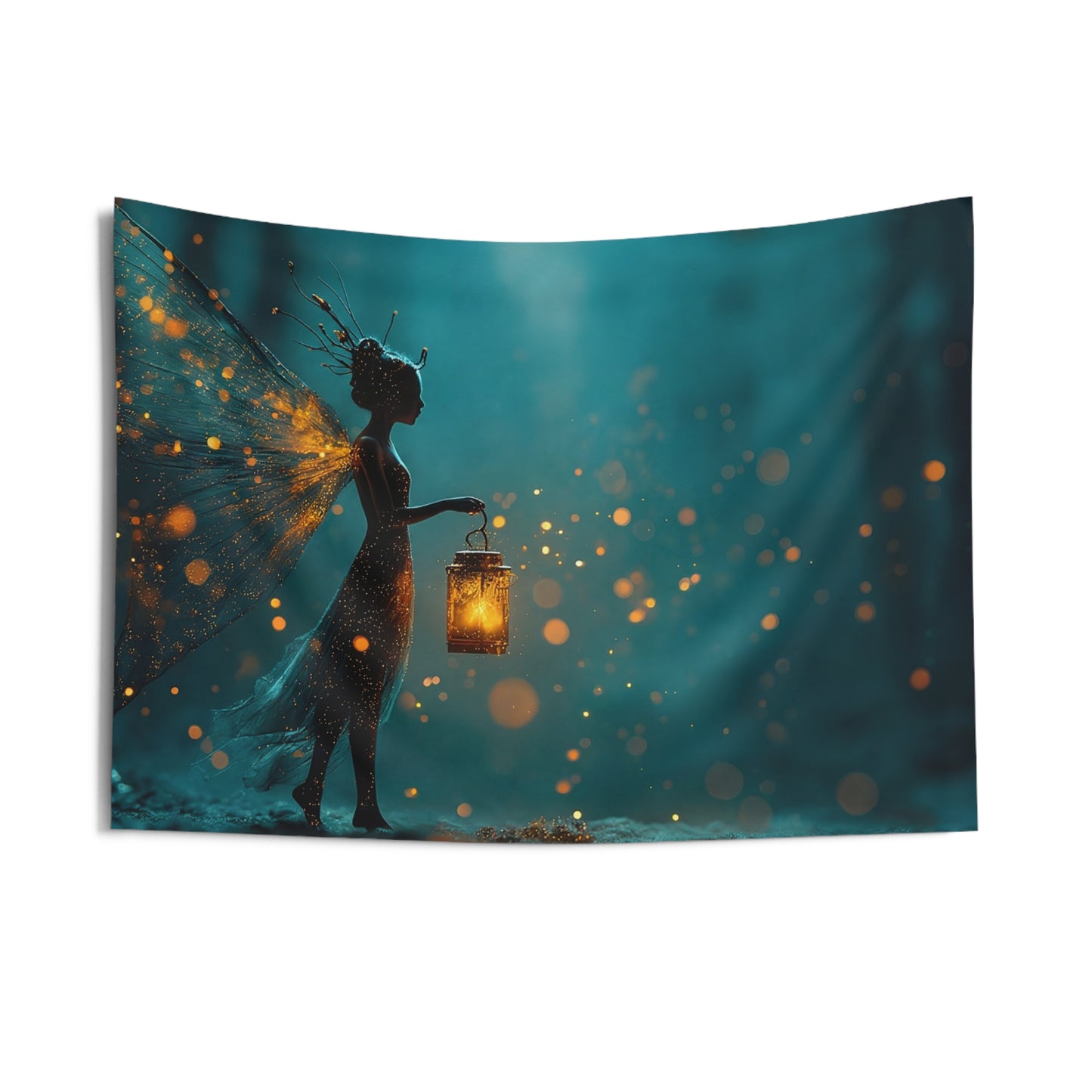 Luminescent Fairy with Lantern Indoor Wall Tapestries – Guiding Light Through Twilight Woods