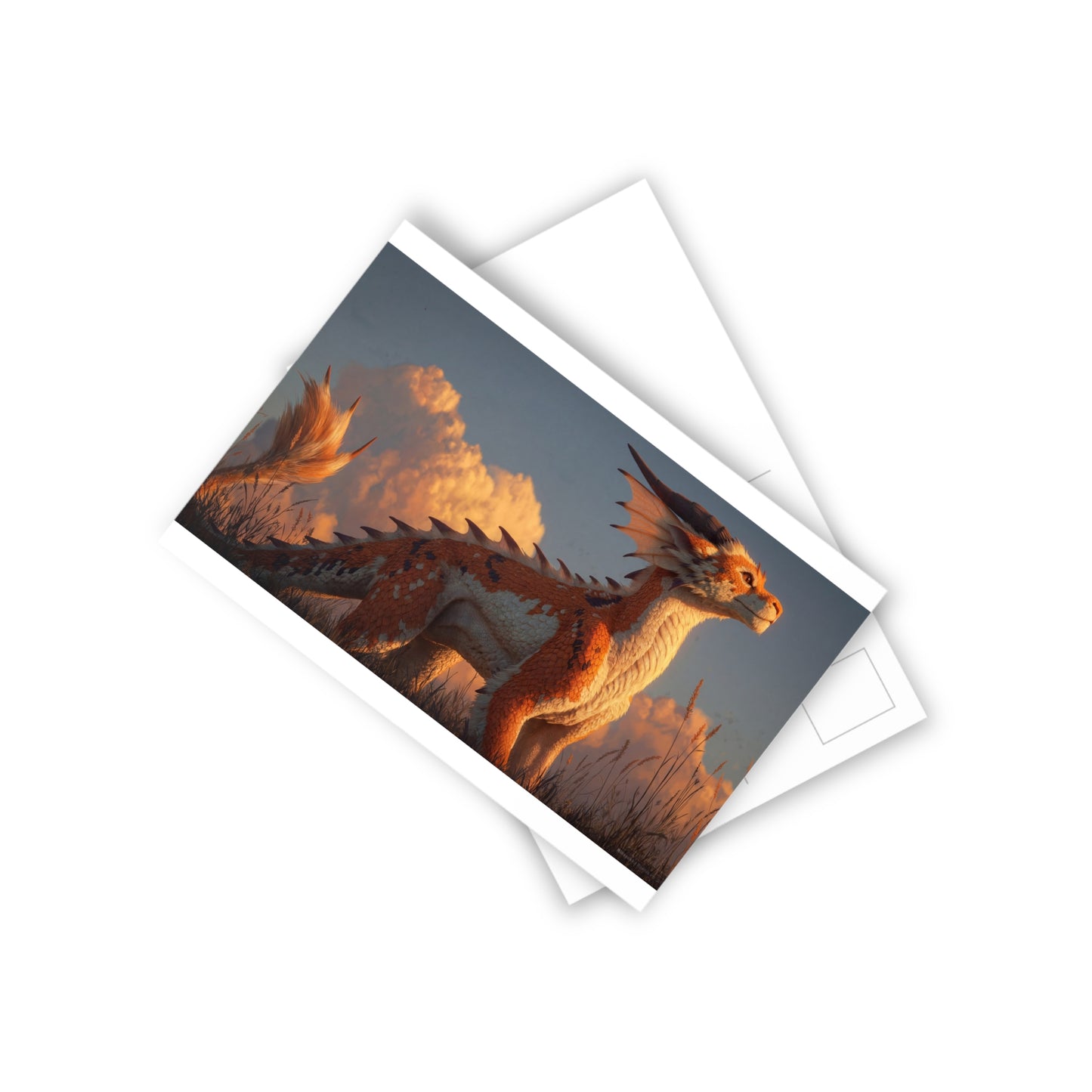Sunset Sentinel Dragon Postcards (10pcs) – Warm Glow in the Grasslands