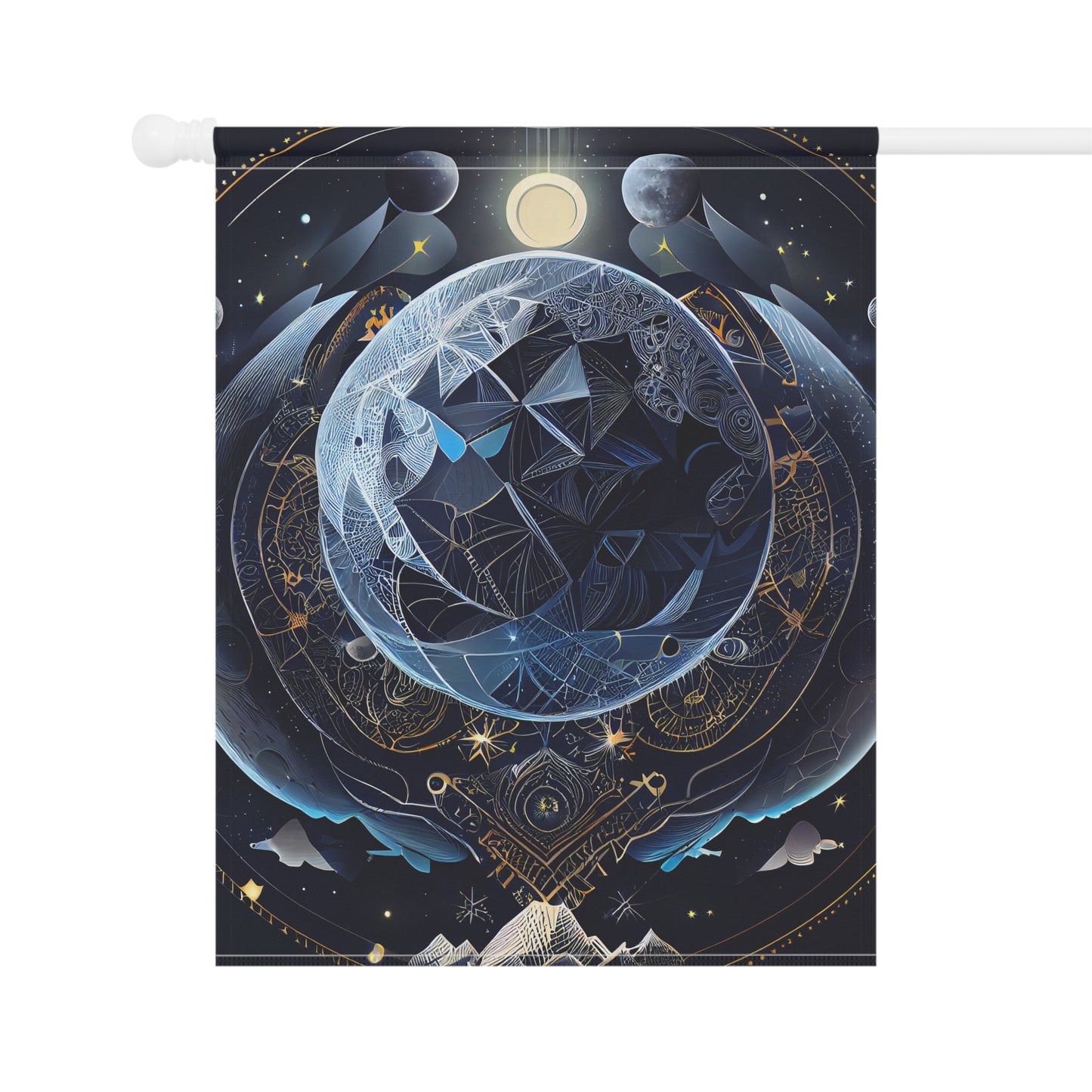 8K, high resolution detailed vector illustration poster, moon, celestial symbols, glowing accents - Garden & House Banner