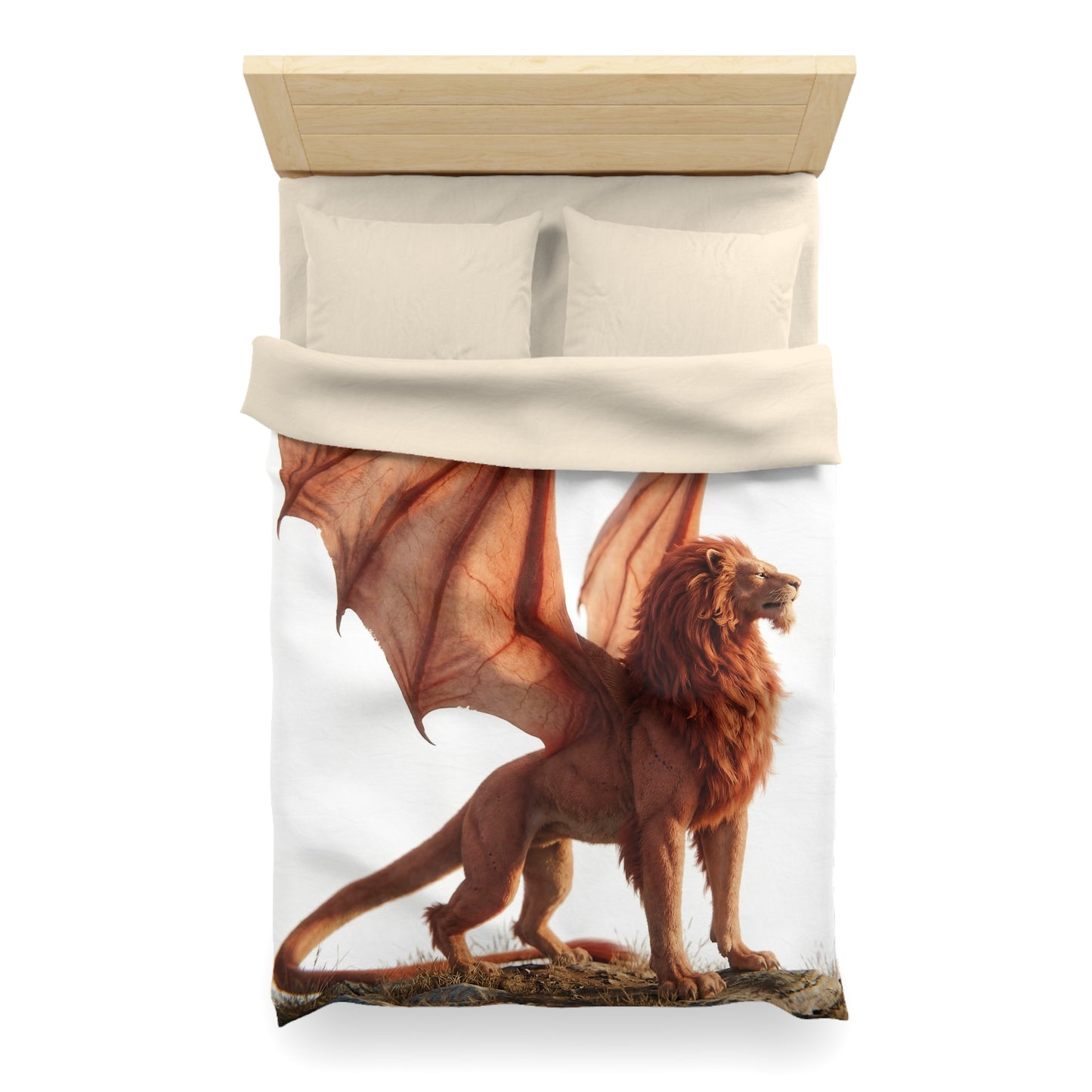Winged Lion Sentinel Microfiber Duvet Cover – Sunset Throne of Warmth