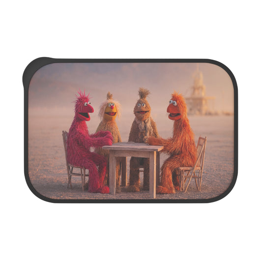 Desert Picnic of Four Furry Friends PLA Bento Box with Band and Utensils – Warm Sunset Gathering