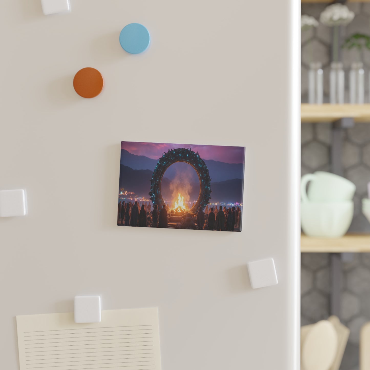 Celestial Portal Button Magnet, Rectangle (1 & 10 pcs) – Gathering at the Glowing Threshold