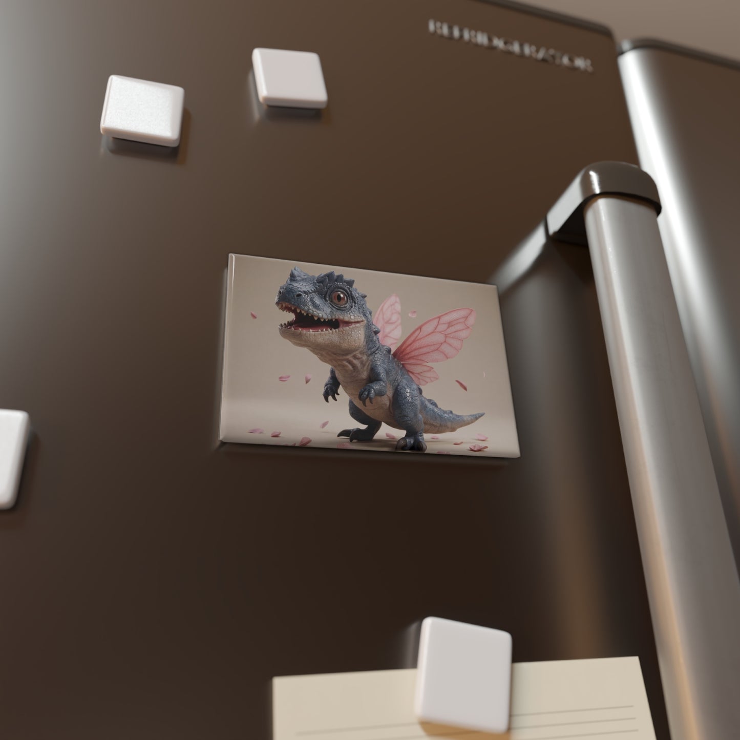 Fairy-Dragon Button Magnet, Rectangle (1 & 10 pcs) – Whimsical Pink Petal Encounter