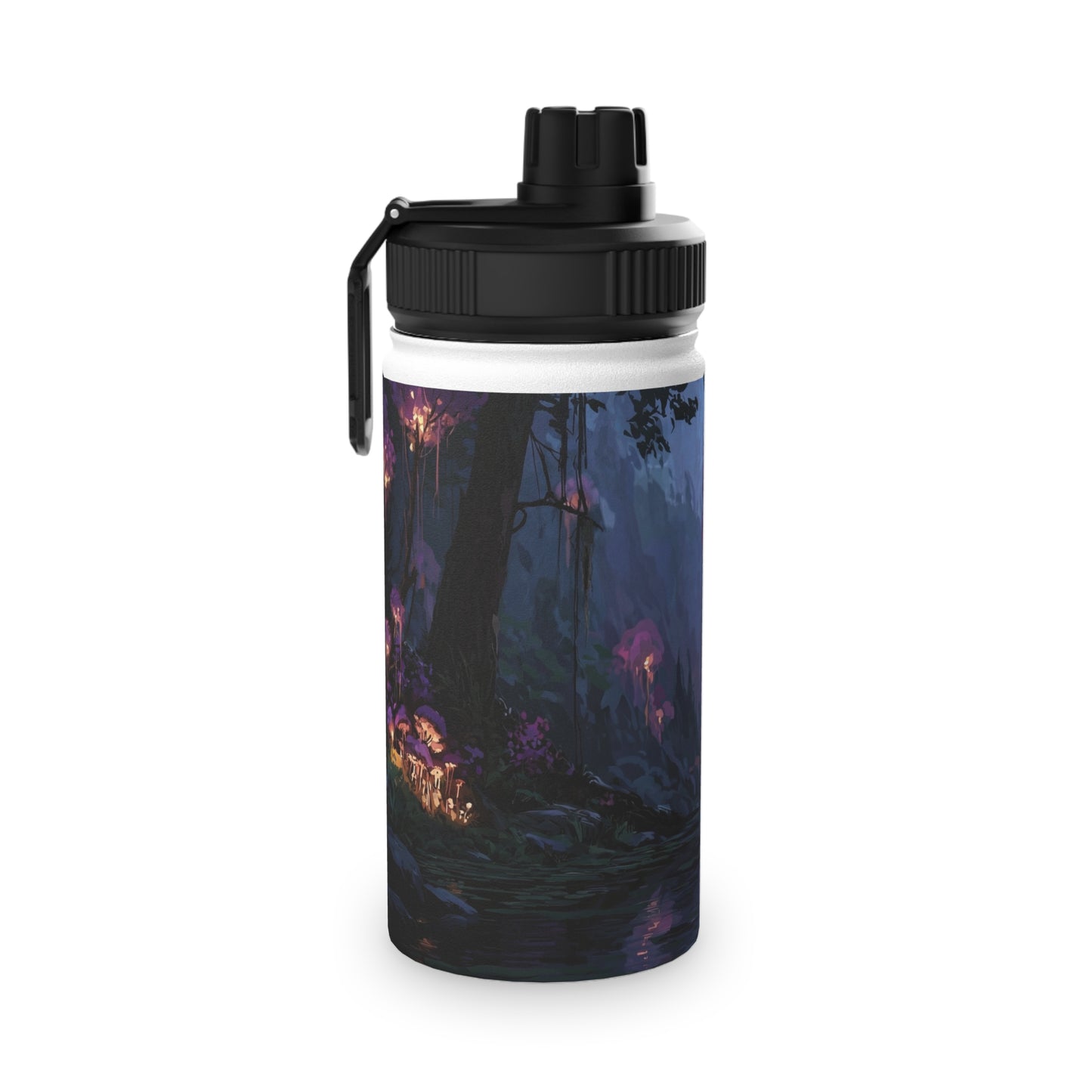 Luminous Glade Stainless Steel Water Bottle, Sports Lid – Twilight Bloom Sanctuary