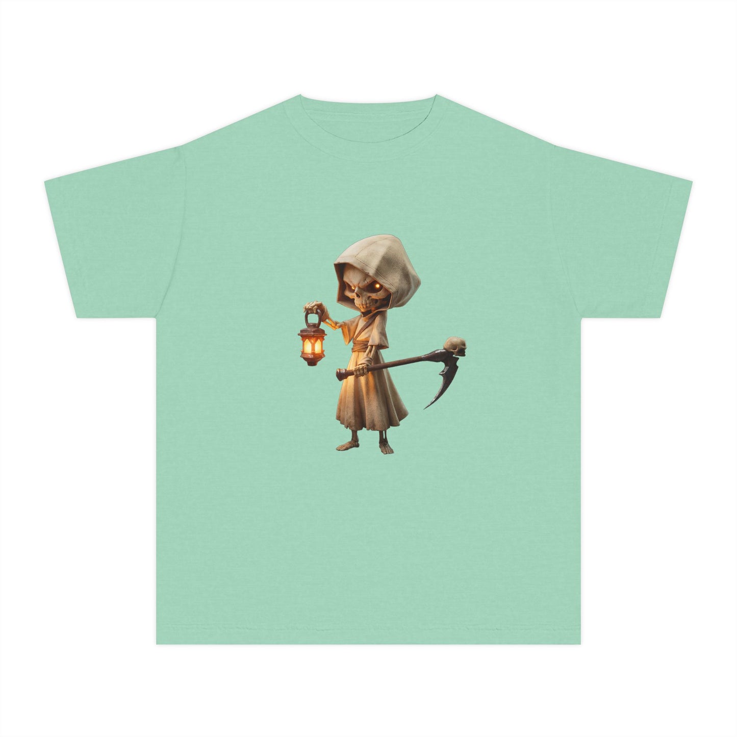 Lantern-Bearing Sentinel Youth Midweight Tee – Hooded Reaper Guardian Print