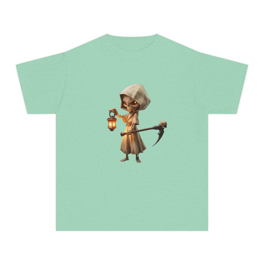 Lantern-Bearing Sentinel Youth Midweight Tee – Hooded Reaper Guardian Print