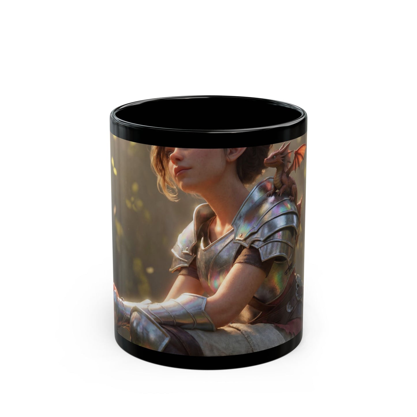 Elven Sentinel with Dragon Companion Black Mug – Sunlit Grove Rest