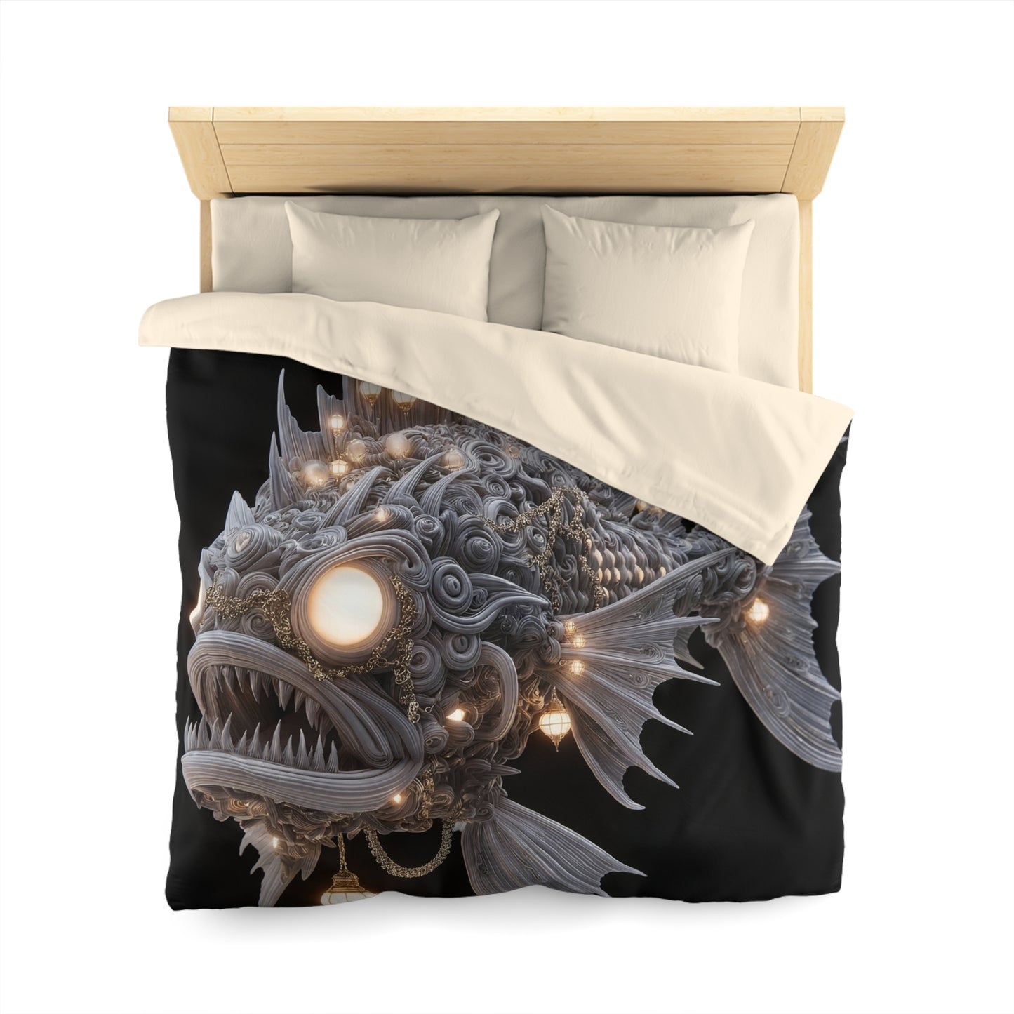 Lantern-Filled Deep-Sea Sentinel Microfiber Duvet Cover – Bioluminescent Abyss Dreamscape