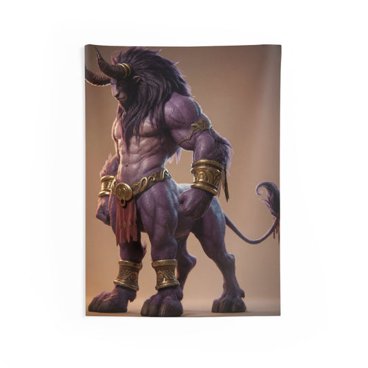 Purple Minotaur Sentinel Indoor Wall Tapestries – Ancient Strength in Warm Light