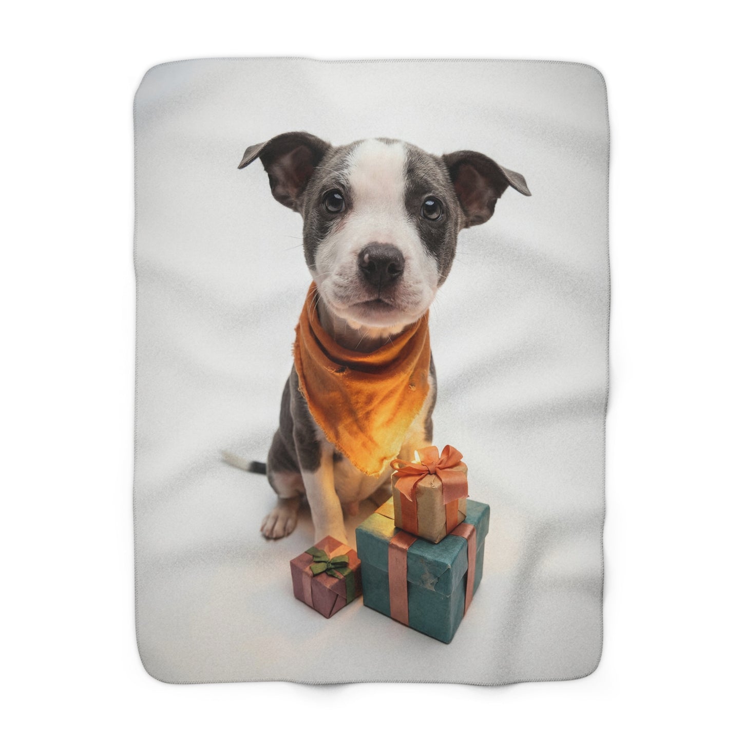 Gifted Puppy Sherpa Fleece Blanket – Rustic Bandana Present Scene
